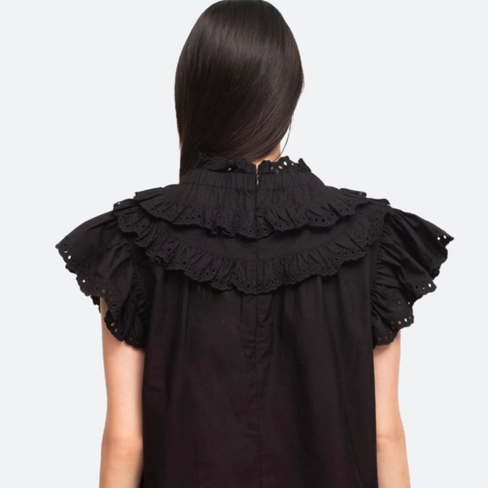 SEA Aurelie Eyelet Ruffle Tank Black Color Size: XS - Picture 3 of 10